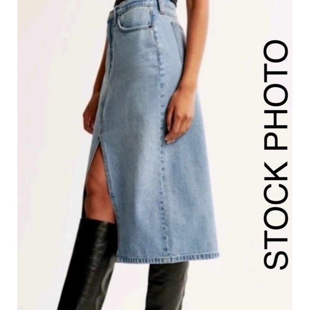 Abercrombie & Fitch Denim Midi Skirt 28/6 Light Wash Front Slit HI Rise NWT